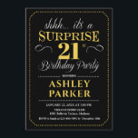 Invitation Surprise 21e fête d'anniversaire - Black Gold<br><div class="desc">Invitation à la fête du 21e anniversaire Surprise. Design simple et classe en noir,  or et blanc. Avec une police de script élégante. Célébration anniversaire surprise pour l'homme ou la femme. Peut être customisé à n'importe quel âge!</div>