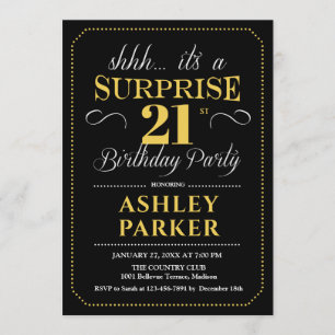 Invitation Surprise 21e fête d'anniversaire - Black Gold