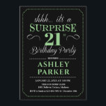 Invitation Surprise 21e fête d'anniversaire - Black Green<br><div class="desc">Invitation à la fête du 21e anniversaire Surprise. Design simple et élégant en noir,  vert et blanc. Avec une police de script élégante. Célébration anniversaire surprise pour l'homme ou la femme. Peut être customisé à n'importe quel âge!</div>