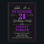 Invitation Surprise 21e fête d'anniversaire - Black Purple<br><div class="desc">Invitation à la fête du 21e anniversaire Surprise. Design simple et classe en noir,  violet et blanc. Avec une police de script élégante. Célébration anniversaire surprise pour l'homme ou la femme. Peut être customisé à n'importe quel âge!</div>