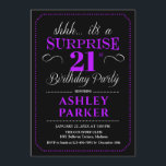 Invitation Surprise 21e fête d'anniversaire - Black Purple<br><div class="desc">Invitation à la fête du 21e anniversaire Surprise. Design simple et classe en noir,  violet et blanc. Avec une police de script élégante. Célébration anniversaire surprise pour l'homme ou la femme. Peut être customisé à n'importe quel âge!</div>