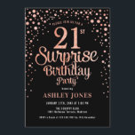 Invitation Surprise 21e fête d'anniversaire - Black & Rose Go<br><div class="desc">Invitation à la fête du 21e anniversaire Surprise. Design élégant en or rose noir et faux parties scintillant. Comprend des polices de caractères et des confettis stylisés. Message-moi si vous avez besoin d'âge personnalisé.</div>
