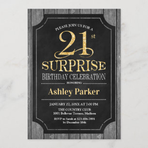 Invitation Surprise 21e fête d'anniversaire - Chalkboard Gold