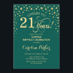 Invitation Surprise 21e fête d'anniversaire - Emerald Green G<br><div class="desc">Invitation à la fête du 21e anniversaire Surprise. Design élégant en or vert émeraude et faux parties scintillant. Fonctionne la police de script et les confettis de diamants. Salutations à 21 ans ! Message-moi si vous avez besoin d'une personnalisation plus poussée.</div>