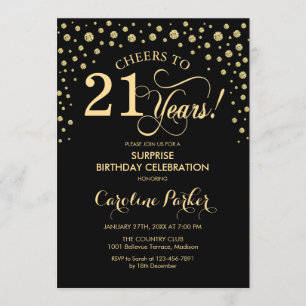 Invitation Surprise 21e fête d'anniversaire - Gold Black