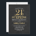 Invitation Surprise 21e fête d'anniversaire - Gold Black<br><div class="desc">Rustic Surprise 21st Birthday Celebration Invitation. Design élégant et élégant en tableau noir et motif en or parties scintillant faux. Comprend une police de script élégante. Message-moi si vous avez besoin d'une personnalisation plus poussée.</div>