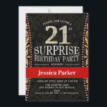 Invitation Surprise 21e fête d'anniversaire - Gold Black Red<br><div class="desc">Surprise 21ème anniversaire invitation pour les femmes. Elégante carte invitation en or rouge,  noir et fausse parties scintillant. Caractéristiques police de script de typographie et lettres de losange. Parfait pour une célébration anniversaire surprise et élégante.</div>