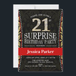 Invitation Surprise 21e fête d'anniversaire - Gold Black Red<br><div class="desc">Surprise 21ème anniversaire invitation pour les femmes. Elégante carte invitation en or rouge,  noir et fausse parties scintillant. Caractéristiques police de script de typographie et lettres de losange. Parfait pour une célébration anniversaire surprise et élégante.</div>