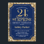 Invitation Surprise 21e fête d'anniversaire - Gold Navy<br><div class="desc">Invitation à la fête du 21e anniversaire Surprise. Design élégant et élégant en bleu marine et motif d'or parties scintillant faux. Comprend une police de script élégante. Message-moi si vous avez besoin d'une personnalisation plus poussée.</div>