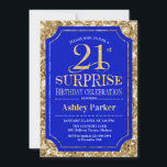 Invitation Surprise 21e fête d'anniversaire - Gold Royal Blue<br><div class="desc">Invitation à la fête du 21e anniversaire Surprise. Design élégant et classe en bleu royal et motif d'or parties scintillant faux. Comprend une police de script élégante. Message-moi si vous avez besoin d'une personnalisation plus poussée.</div>