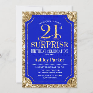 Invitation Surprise 21e fête d'anniversaire - Gold Royal Blue