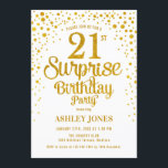 Invitation Surprise 21e fête d'anniversaire - Gold & White<br><div class="desc">Invitation à la fête du 21e anniversaire Surprise. Design élégant en or blanc et faux parties scintillant. Comprend des polices de caractères et des confettis stylisés. Message-moi si vous avez besoin d'âge personnalisé.</div>