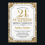 Invitation Surprise 21e fête d'anniversaire - Gold White<br><div class="desc">Invitation à la fête du 21e anniversaire Surprise. Design élégant et élégant en motif or blanc et parties scintillant faux. Comprend une police de script élégante. Message-moi si vous avez besoin d'une personnalisation plus poussée.</div>