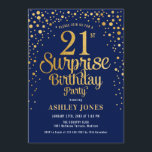 Invitation Surprise 21e fête d'anniversaire - Marine & Gold<br><div class="desc">Invitation à la fête du 21e anniversaire Surprise. Design élégant en or marine et faux parties scintillant. Comprend des polices de caractères et des confettis stylisés. Message-moi si vous avez besoin d'âge personnalisé.</div>