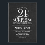 Invitation Surprise 21e fête d'anniversaire - Noir Blanc<br><div class="desc">Rustic Surprise 21st Birthday Celebration Invitation. Design élégant et élégant en motif noir et blanc en tableau noir. Comprend une police de script élégante. Message-moi si vous avez besoin d'une personnalisation plus poussée.</div>