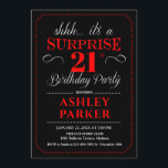 Invitation Surprise 21e fête d'anniversaire - Noir Rouge Blan<br><div class="desc">Invitation à la fête du 21e anniversaire Surprise. Design simple et classe en noir,  rouge et blanc. Avec une police de script élégante. Célébration anniversaire surprise pour l'homme ou la femme. Peut être customisé à n'importe quel âge!</div>