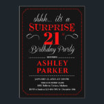 Invitation Surprise 21e fête d'anniversaire - Noir Rouge Blan<br><div class="desc">Invitation à la fête du 21e anniversaire Surprise. Design simple et classe en noir,  rouge et blanc. Avec une police de script élégante. Célébration anniversaire surprise pour l'homme ou la femme. Peut être customisé à n'importe quel âge!</div>
