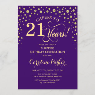 Invitation Surprise 21e fête d'anniversaire - Purple Gold