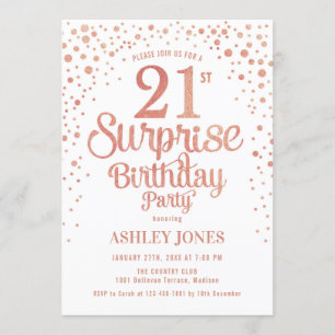 Invitation Surprise 21e fête d'anniversaire - Rose Gold & Whi