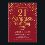 Invitation Surprise 21e fête d'anniversaire - Rouge & Or<br><div class="desc">Invitation à la fête du 21e anniversaire Surprise. Design élégant en or rouge foncé et faux parties scintillant. Comprend des polices de caractères et des confettis stylisés. Message-moi si vous avez besoin d'âge personnalisé.</div>