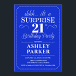 Invitation Surprise 21e fête d'anniversaire - Royal Blue<br><div class="desc">Invitation à la fête du 21e anniversaire Surprise. Design simple et classe,  bleu roi et blanc. Avec une police de script élégante. Célébration anniversaire surprise pour l'homme ou la femme. Peut être customisé à n'importe quel âge!</div>