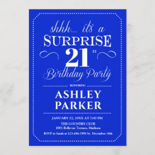 Invitation Surprise 21e fête d'anniversaire - Royal Blue