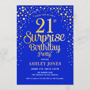Invitation Surprise 21e fête d'anniversaire - Royal Blue & Go