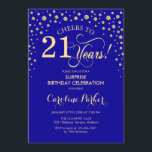 Invitation Surprise 21e fête d'anniversaire - Royal Blue Gold<br><div class="desc">Invitation à la fête du 21e anniversaire Surprise. Design élégant en saphir bleu royal et faux or parties scintillant. Fonctionne la police de script et les confettis de diamants. Salutations à 21 ans ! Message-moi si vous avez besoin d'une personnalisation plus poussée.</div>