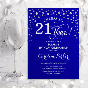 Invitation Surprise 21e fête d'anniversaire - Royal Blue Silv