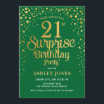 Invitation Surprise 21e fête d'anniversaire - Vert & Or<br><div class="desc">Invitation à la fête du 21e anniversaire Surprise. Design élégant en vert de forêt et faux or de parties scintillant. Comprend des polices de caractères et des confettis stylisés. Message-moi si vous avez besoin d'âge personnalisé.</div>