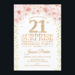 Invitation Surprise 21e fête d'anniversaire - White Gold Pink<br><div class="desc">Invitation à la fête du 21e anniversaire Surprise. Design élégant en parties scintillant d'or,  blanc et rose. Comprend des confettis,  des caractères de script et des fleurs roses d'aquarelle. Message-moi si vous avez besoin d'une personnalisation plus poussée.</div>