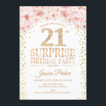 Invitation Surprise 21e fête d'anniversaire - White Gold Pink<br><div class="desc">Invitation à la fête du 21e anniversaire Surprise. Design élégant en parties scintillant d'or,  blanc et rose. Comprend des confettis,  des caractères de script et des fleurs roses d'aquarelle. Message-moi si vous avez besoin d'une personnalisation plus poussée.</div>
