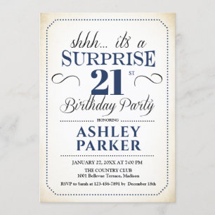 Invitation Surprise 21e fête d'anniversaire - White Navy