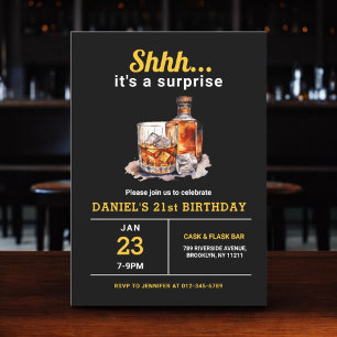 Invitation Surprise 21e Whiskey Bourbon fête d'anniversaire