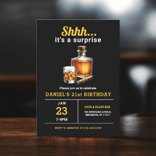 Invitation Surprise 21e Whiskey Cigar Bourbon fête d'annivers