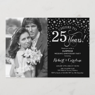 Invitation Surprise 25e Anniversaire avec Photo Noir Argent