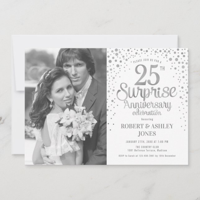 Invitation Surprise 25e anniversaire - Blanc Argent (Devant)
