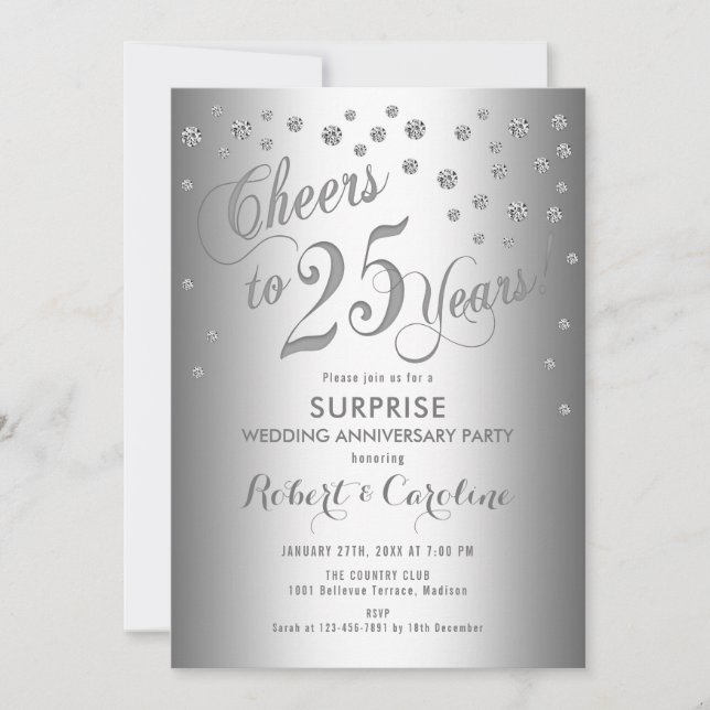 Invitation Surprise 25e anniversaire de mariage - Argent (Devant)