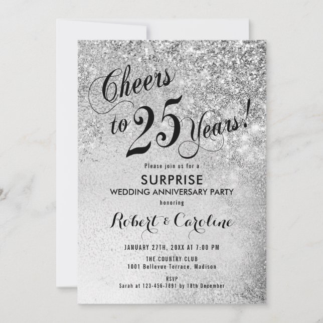 Invitation Surprise 25e anniversaire de mariage - Argent (Devant)