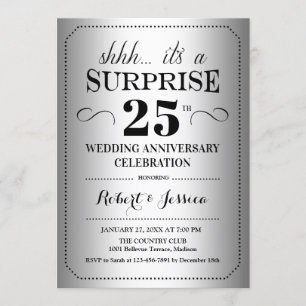 Invitation Surprise 25e anniversaire de mariage - Noir Argent