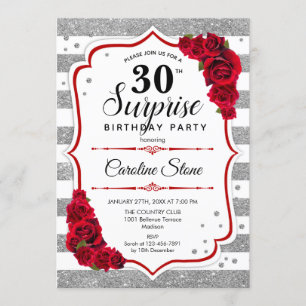 Invitation Surprise 30e anniversaire - Argent Blanc Rouge