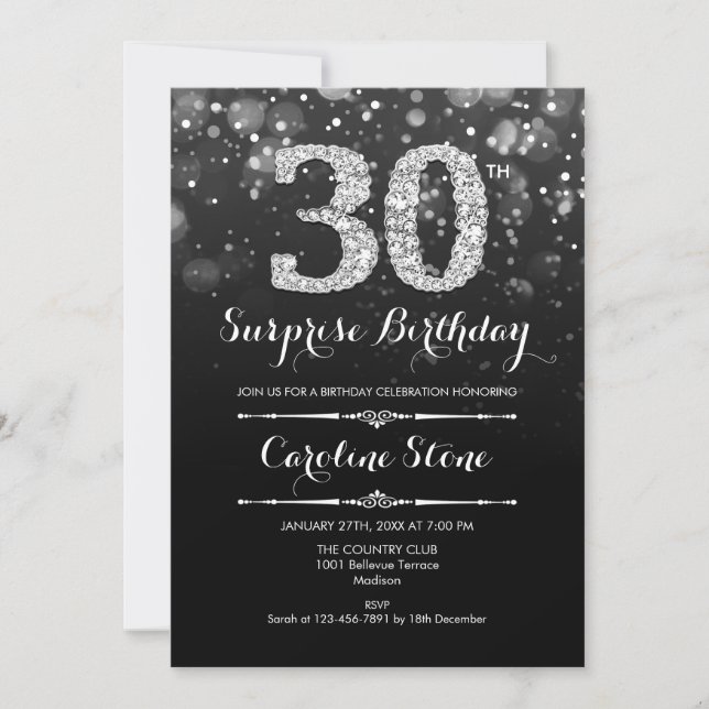 Invitation Surprise 30e anniversaire - Argent noir (Devant)