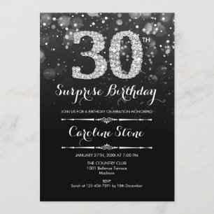 Invitation Surprise 30e anniversaire - Argent noir