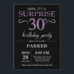 Invitation surprise 30e anniversaire Black and Pur<br><div class="desc">Invitation surprise 30e anniversaire avec Arrière - plan de Parties scintillant noir et violet. Tableau de bord. Anniversaire adulte. Hommes ou femmes Anniversaire Invitation. Quel que soit l'âge.
Pour plus de personnalisation,  cliquez sur le bouton "Customiser" et utilisez notre outil de conception pour modifier ce modèle.</div>