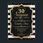 Invitation Surprise 30e anniversaire - Black White Gold<br><div class="desc">Invitation surprise 30e anniversaire. Design classique avec rayures noires et blanches,  police de script et or parties scintillant. Parfait pour une soirée d'anniversaire élégante. Peut être personnalisé pour montrer n'importe quel âge. Message-moi si vous avez besoin d'une personnalisation plus poussée.</div>