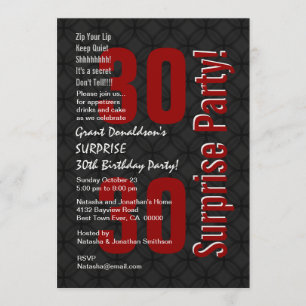 Invitation SURPRISE 30e anniversaire Black White Red F001