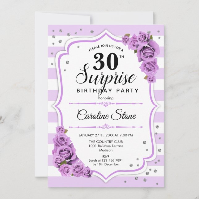 Invitation Surprise 30e anniversaire - Blanc pourpre (Devant)