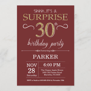 Invitation Surprise 30e anniversaire Bourgogne et Parties sci