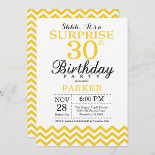 Invitation surprise 30e anniversaire Chevron jaune