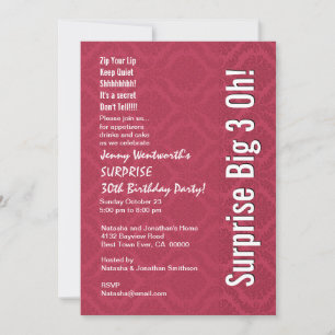Invitation SURPRISE 30e anniversaire Damas rouge et blanc